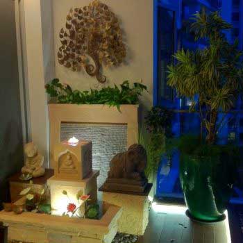 indoor water feature with Buddha